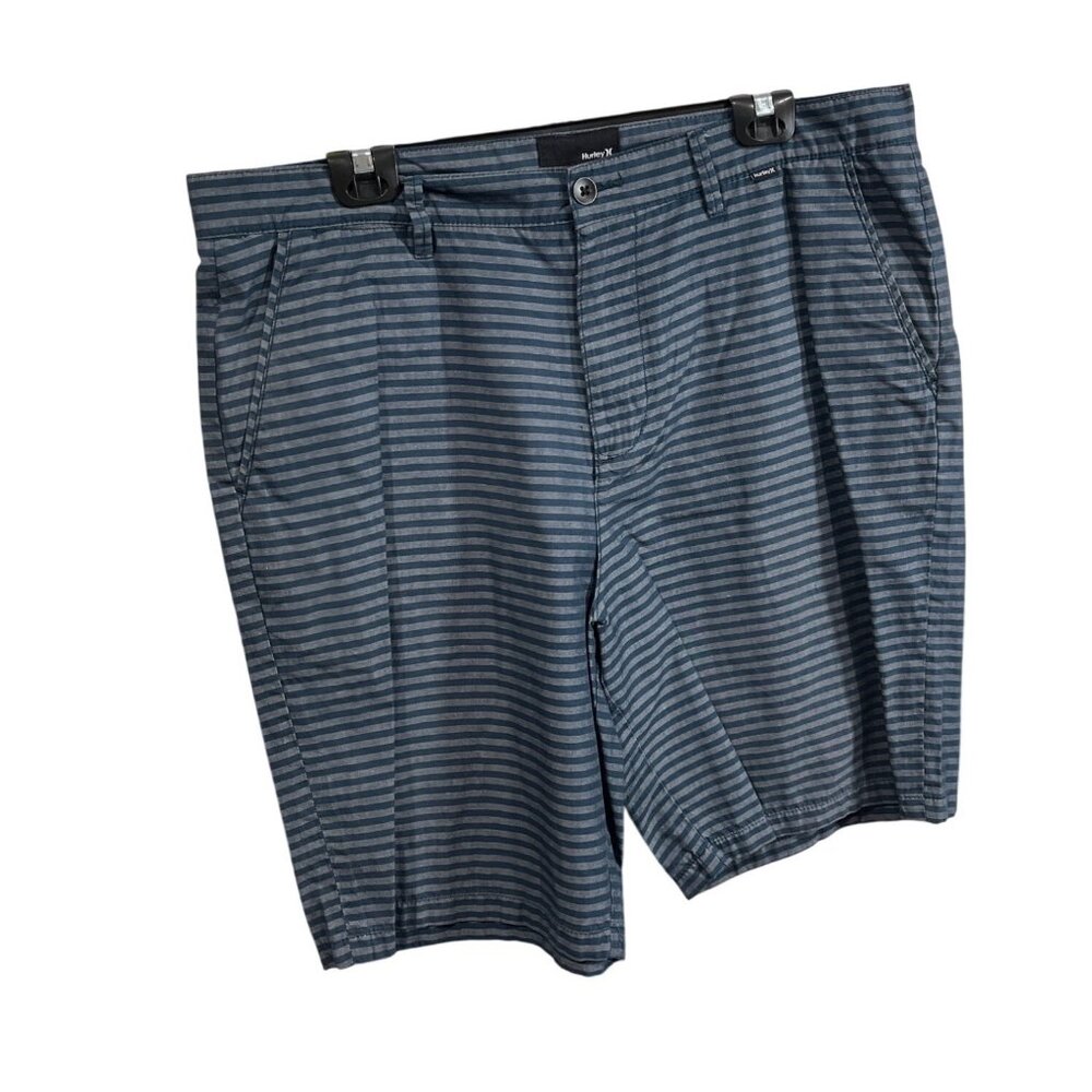 Hurley Mens Striped Casual Shorts Size 36 Blue Cotton Blend Comfortable Fit 77j